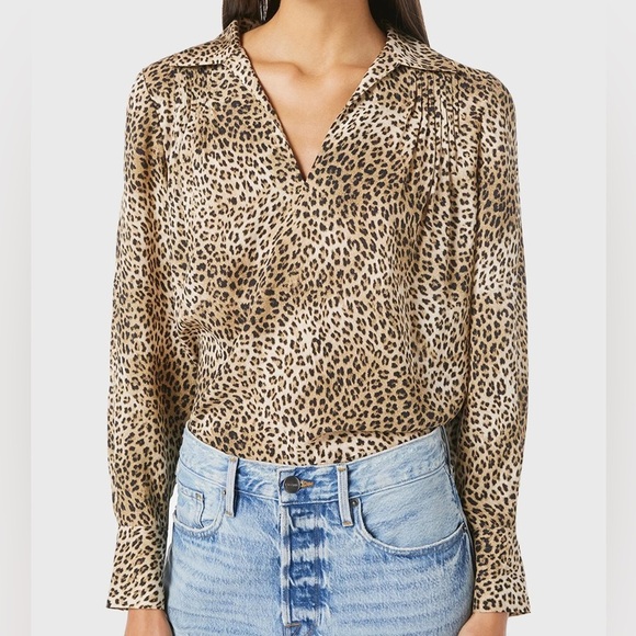Frame Tabitha Silk Popover Blouse in Cheetah Print - Picture 5 of 5